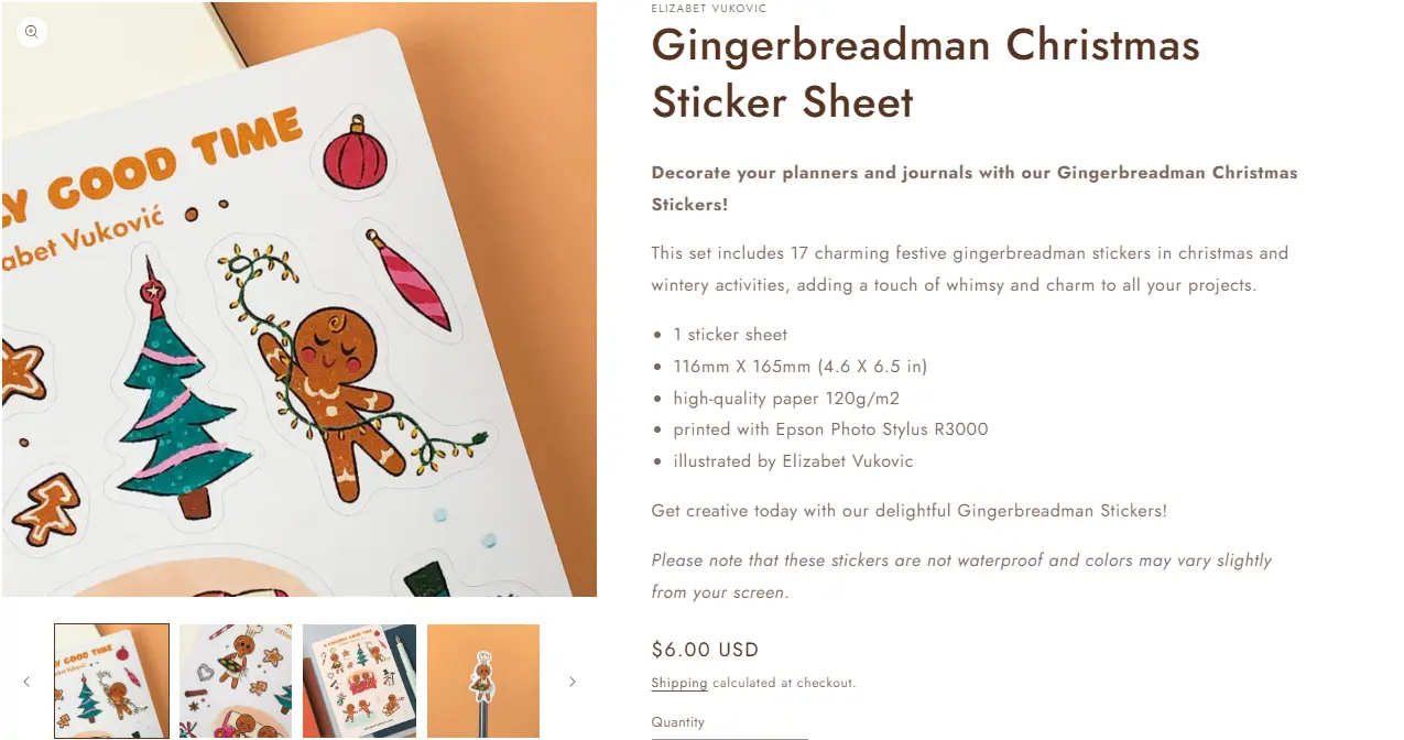 sticker sheet christmas products webpage example