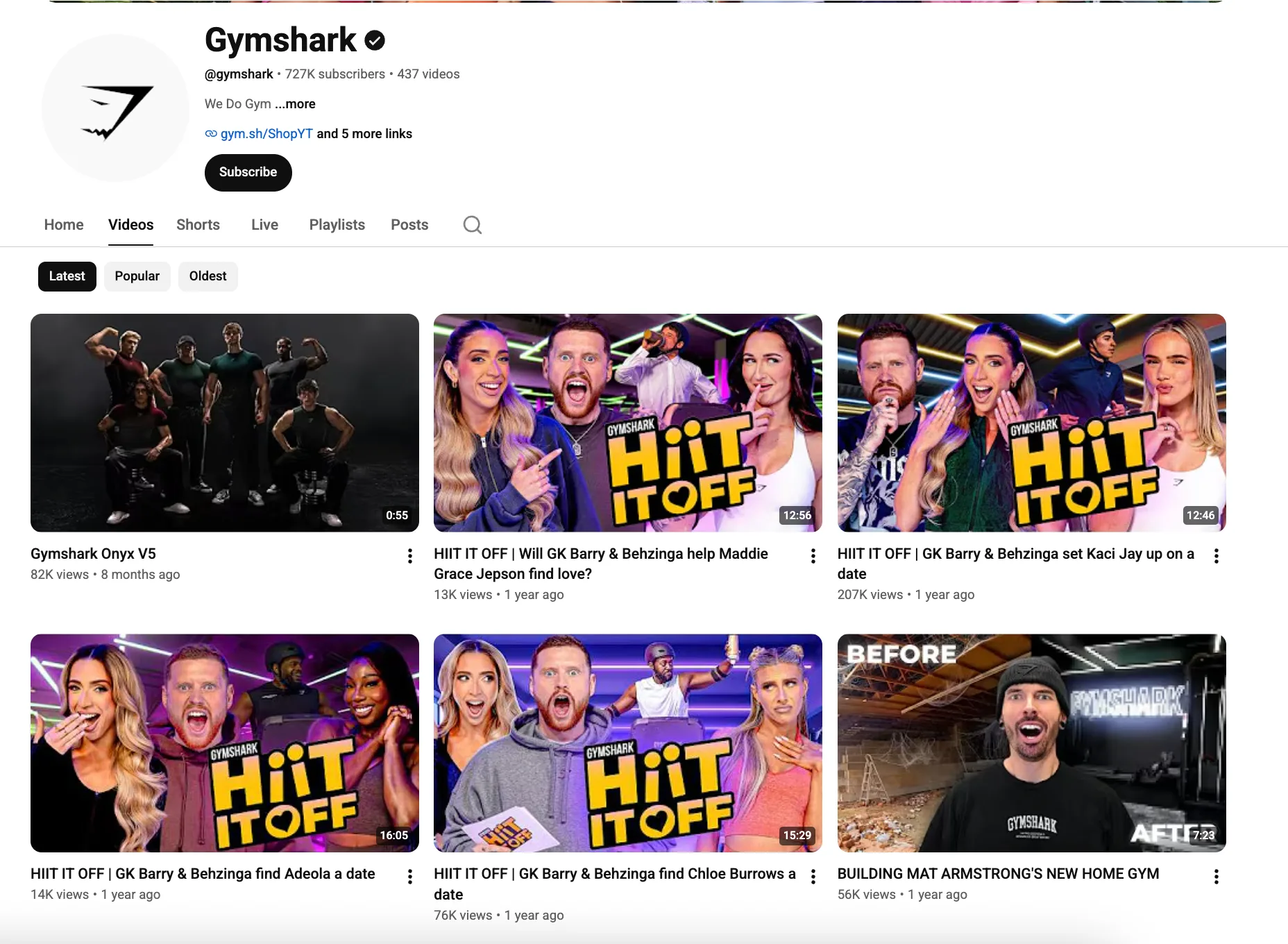 Gymshark Youtube Channel