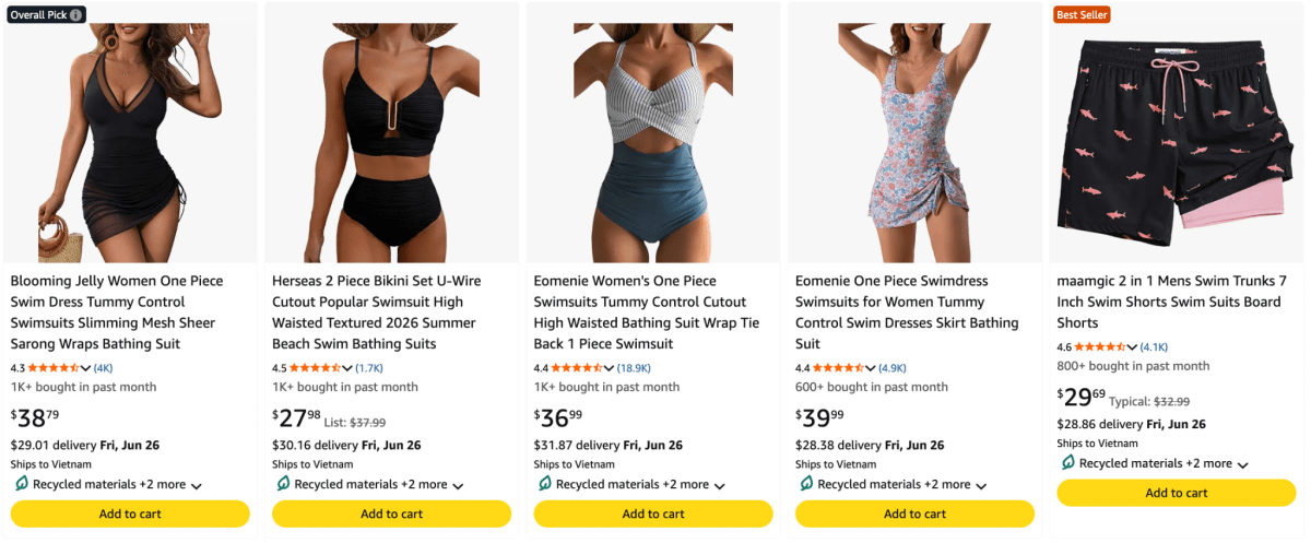 Trajes de baño y pareos