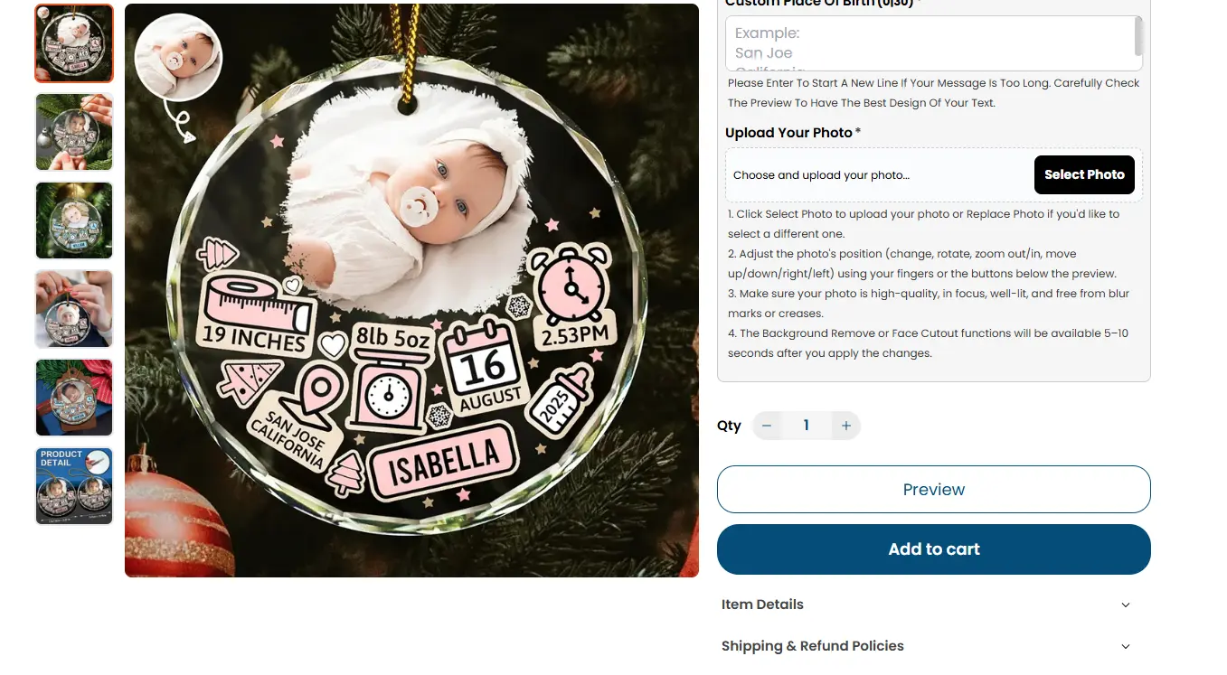 wander print baby photo product example page