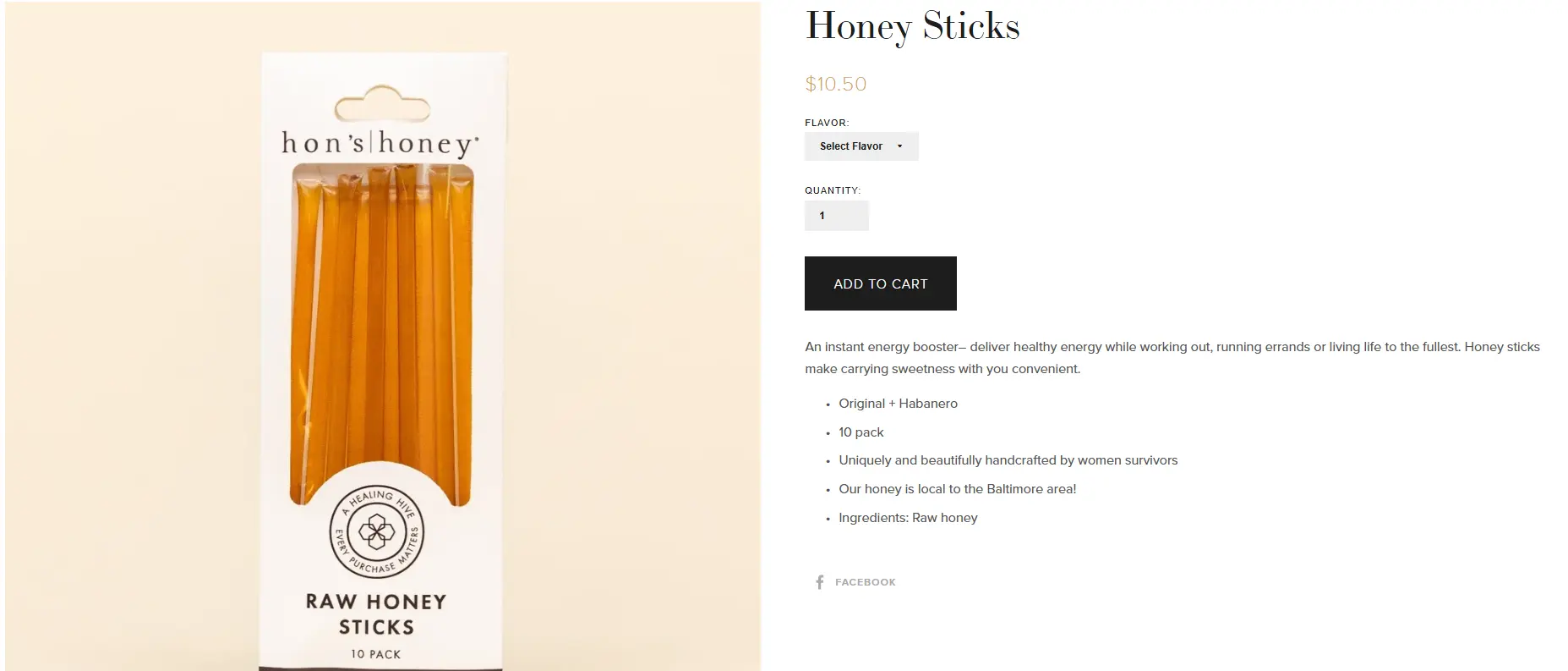 honey sticks product page